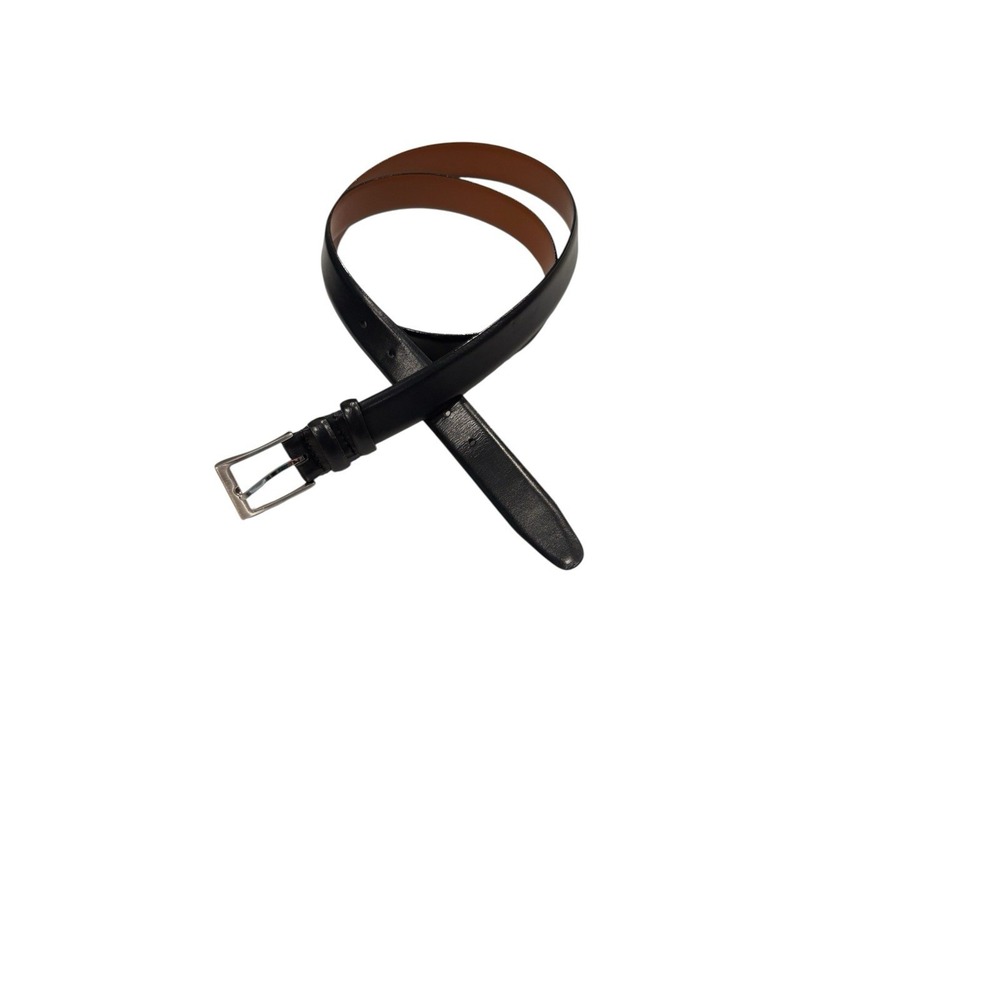Mens Full Grain Genuine Leather Belt Black‎ Size 46 Silver Buckle